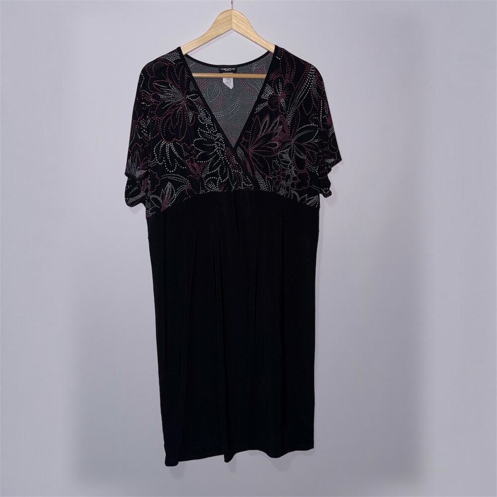 Perseption Woman Black Floral Dot Print Maxi Dress - Size 2X